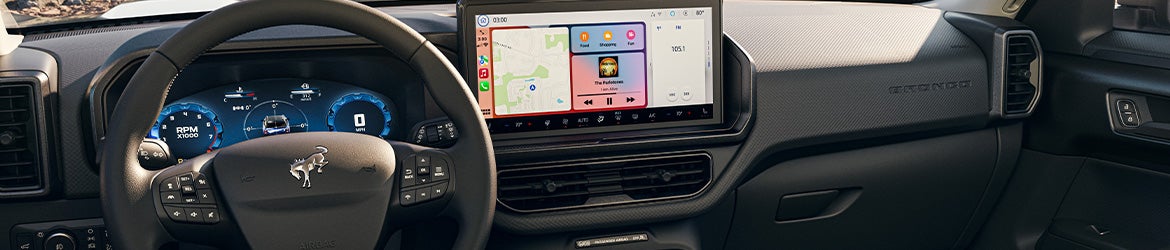 The infotainment system of the 2025 Ford Bronco Sport in New Hudson, MI