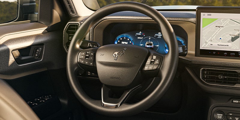 The steering column of the 2025 Ford Bronco Sport in New Hudson, MI