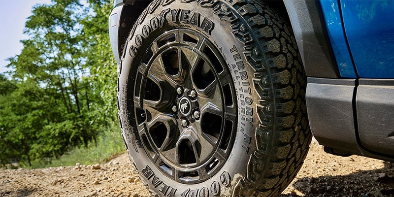 The tire detail in the 2025 Ford Bronco Sport in New Hudson, MI